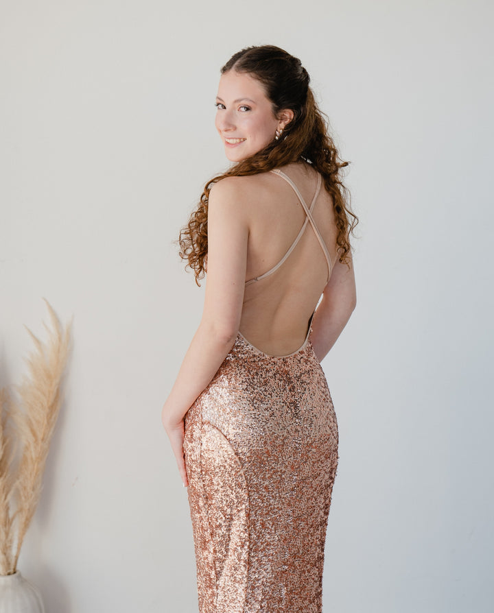 Vestido Largo de Fiesta Amsterdam Lentejuelas Rose Gold