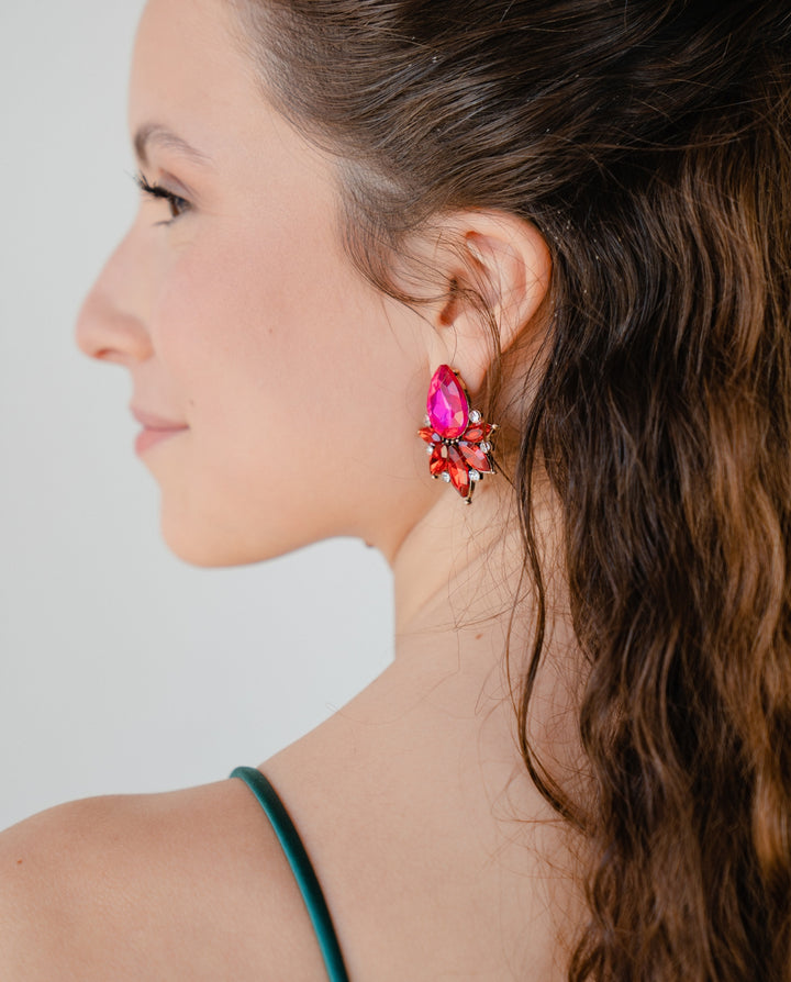 Aros Emma Gota Piedras y Strass Fucsia