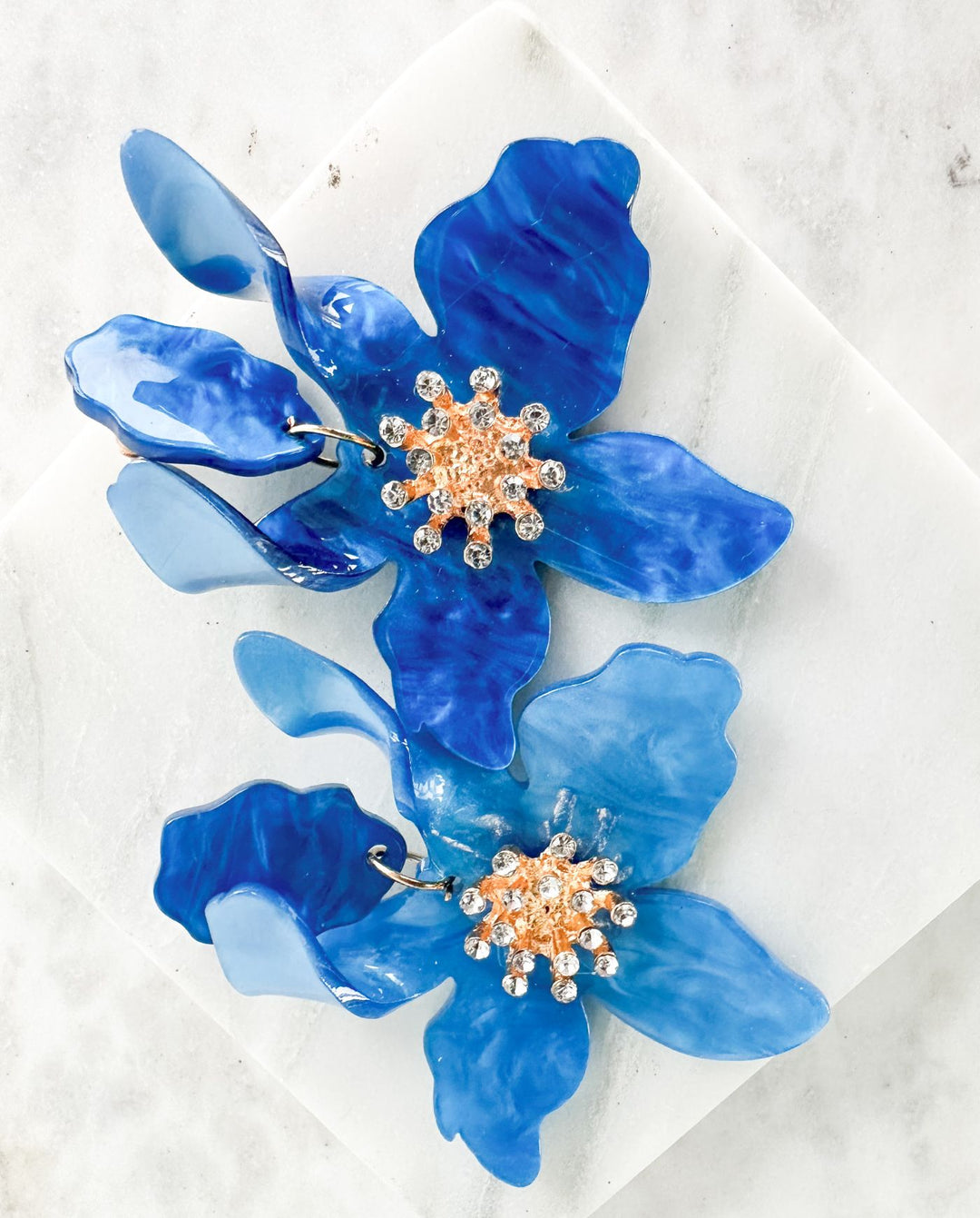 Aros Maxi Flor y Brillos Azul Cielo