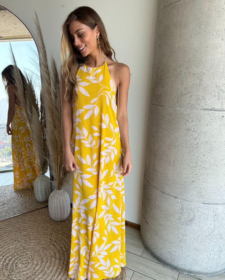 LONG PIPA PARTY DRESS WITH MUSTARD FUND
