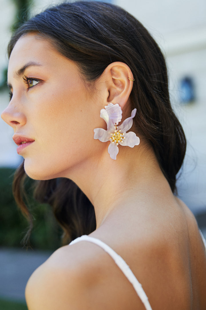 Aros Maxi Flor Brillos Lila