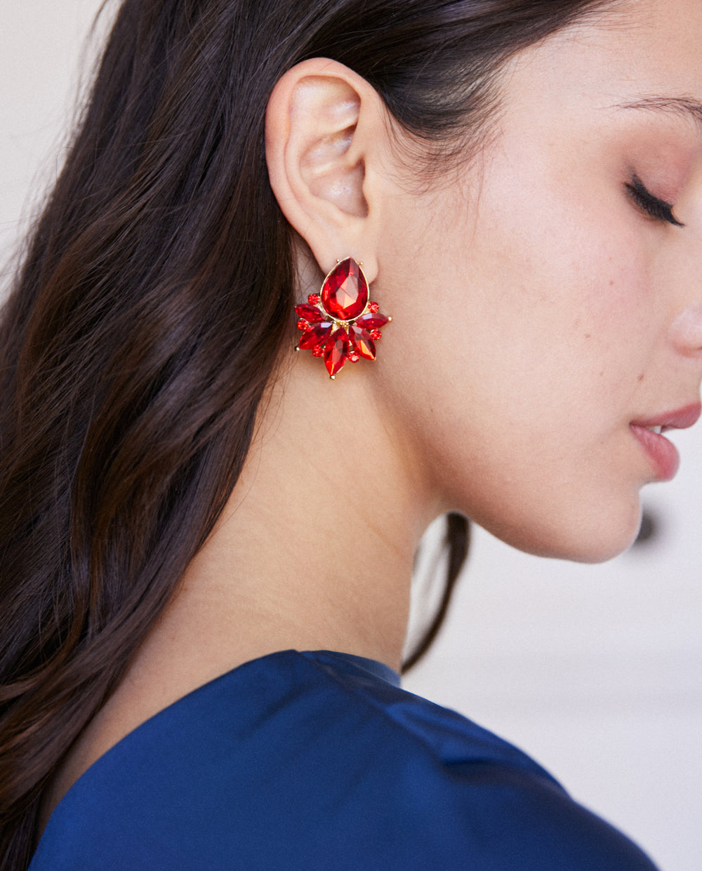 Aros Emma Gota Piedras Y Strass Rojo