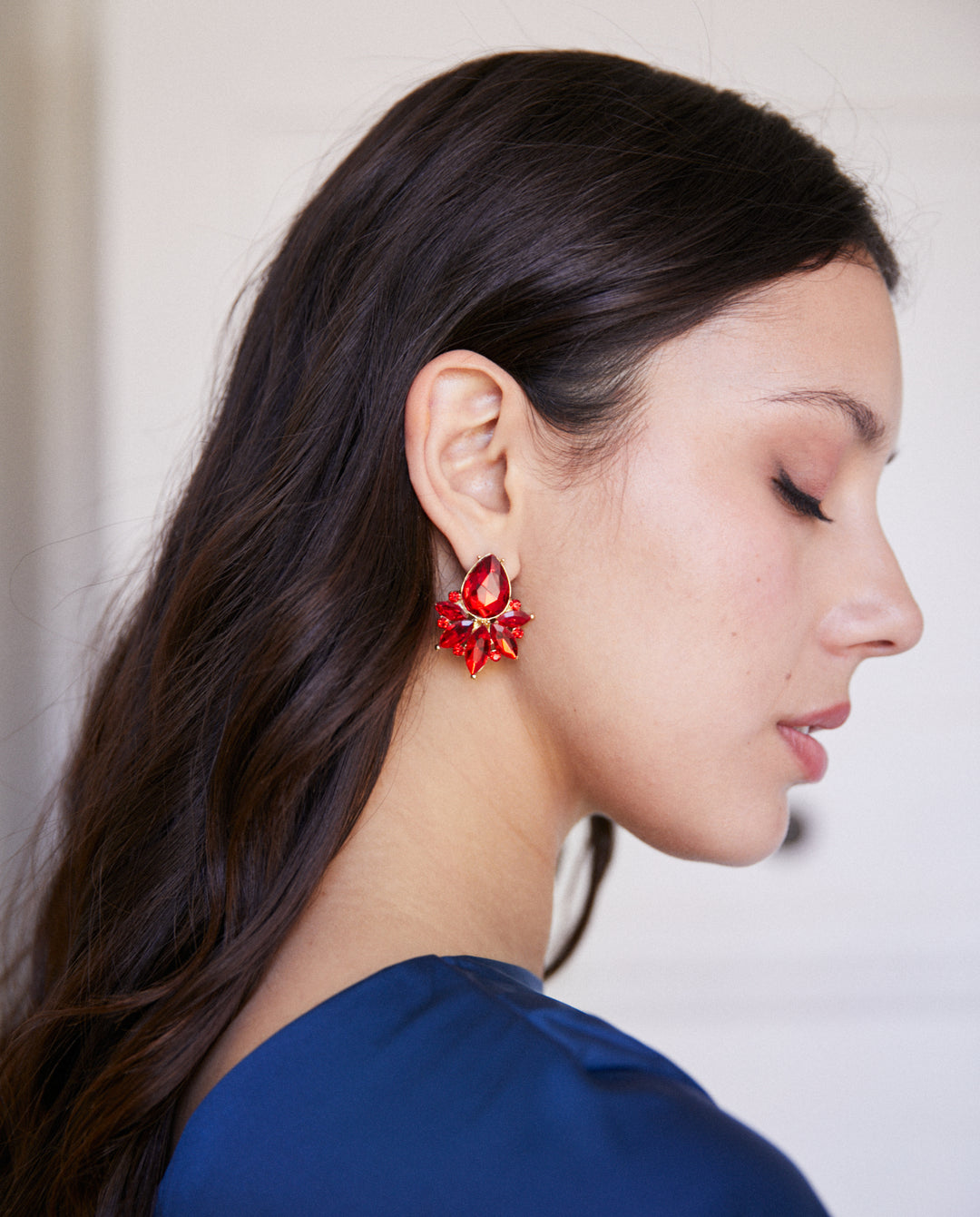 Aros Emma Gota Piedras Y Strass Rojo