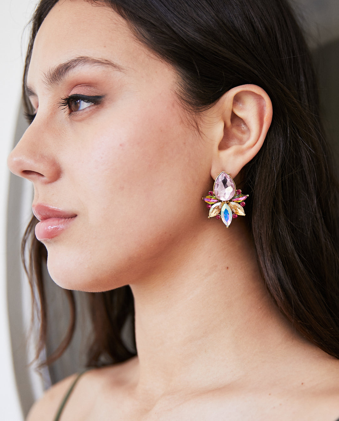 Aros Emma Gota Piedras Y Strass Rosado Tornasol