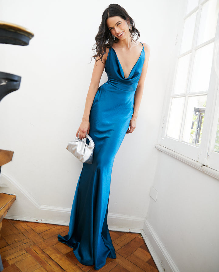 Vestido Largo de Fiesta Dominga Turquesa Oscuro