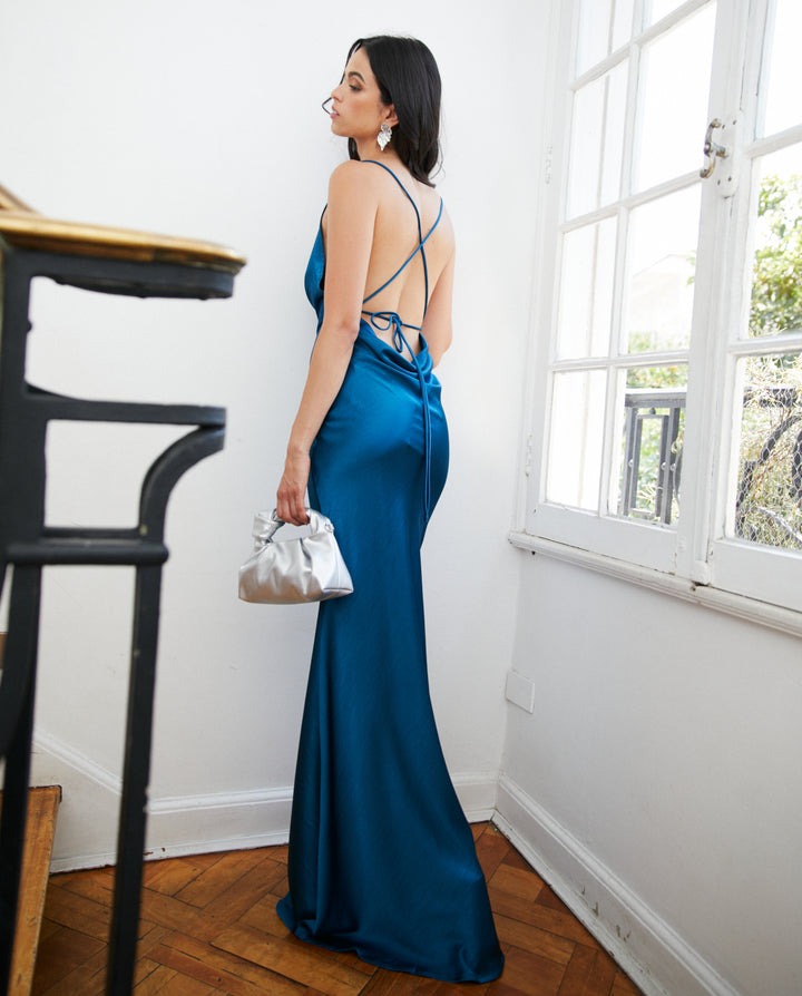 Vestido Largo de Fiesta Dominga Turquesa Oscuro