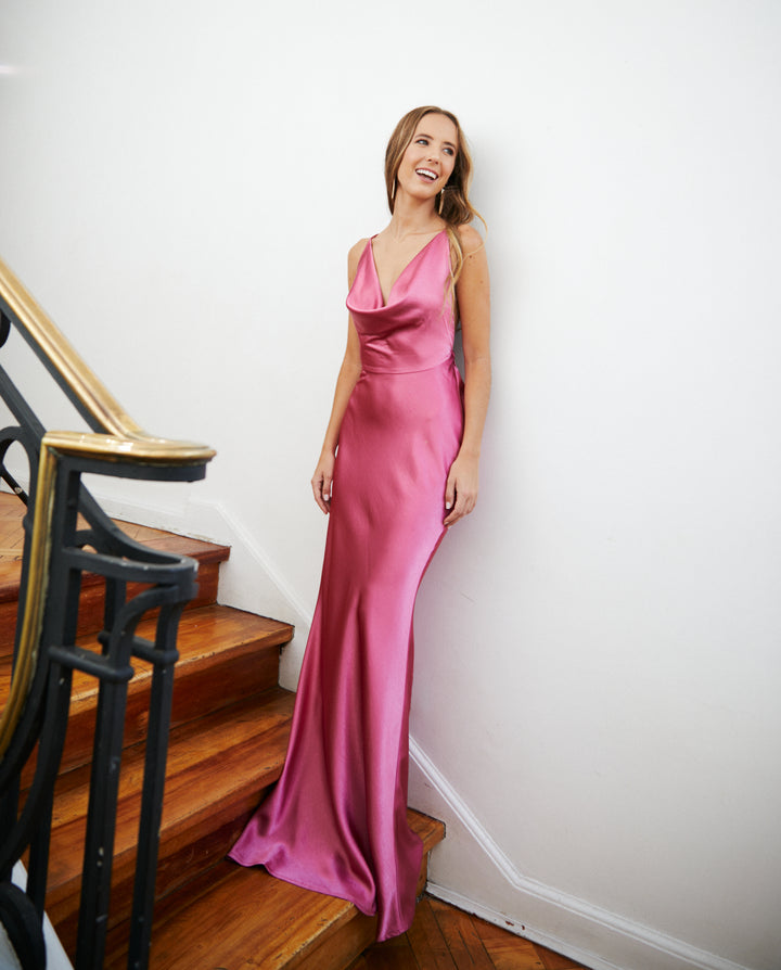 Vestido Largo de Fiesta Dominga Rosado Oscuro