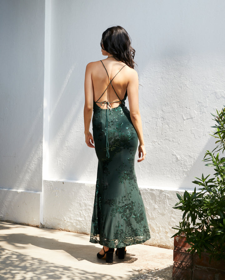 Vestido de Fiesta Isi Lentejuelas Verde Oscuro