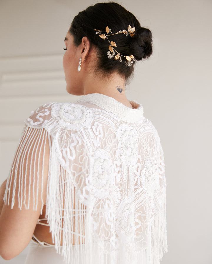 Capa Bordada de Mostacilla Marala Blanca/Blanca