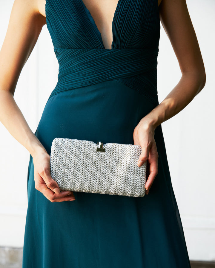 Clutch Isadora Rafia Plateado