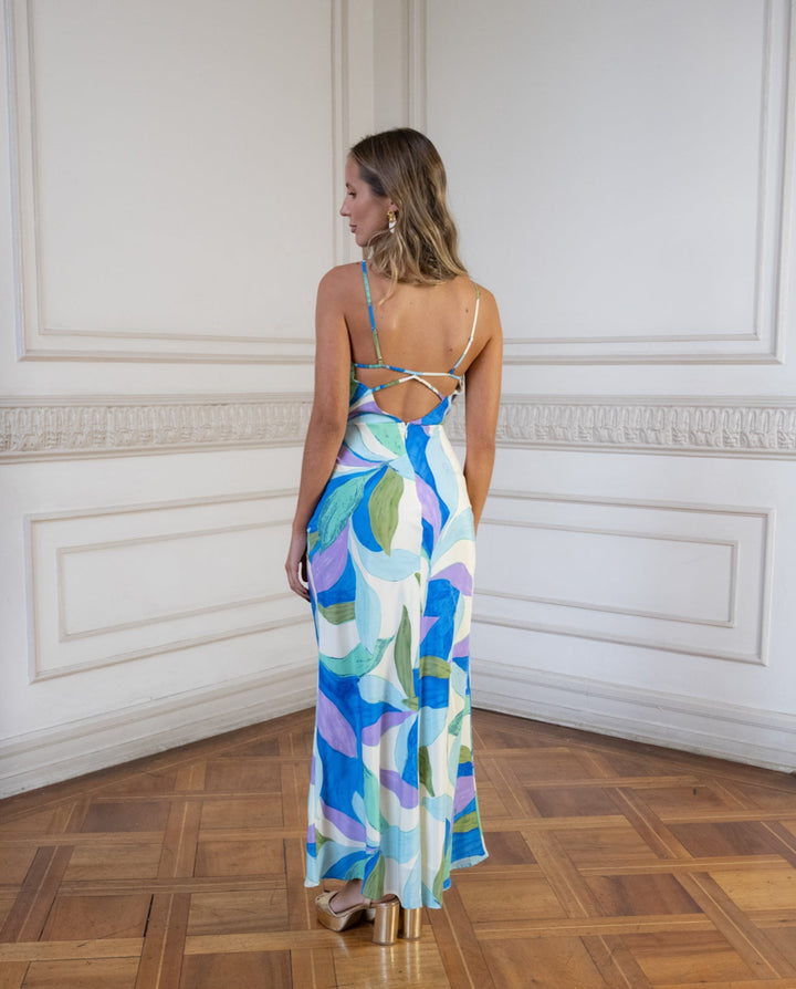 Vestido de Fiesta Vania Estampado Celeste