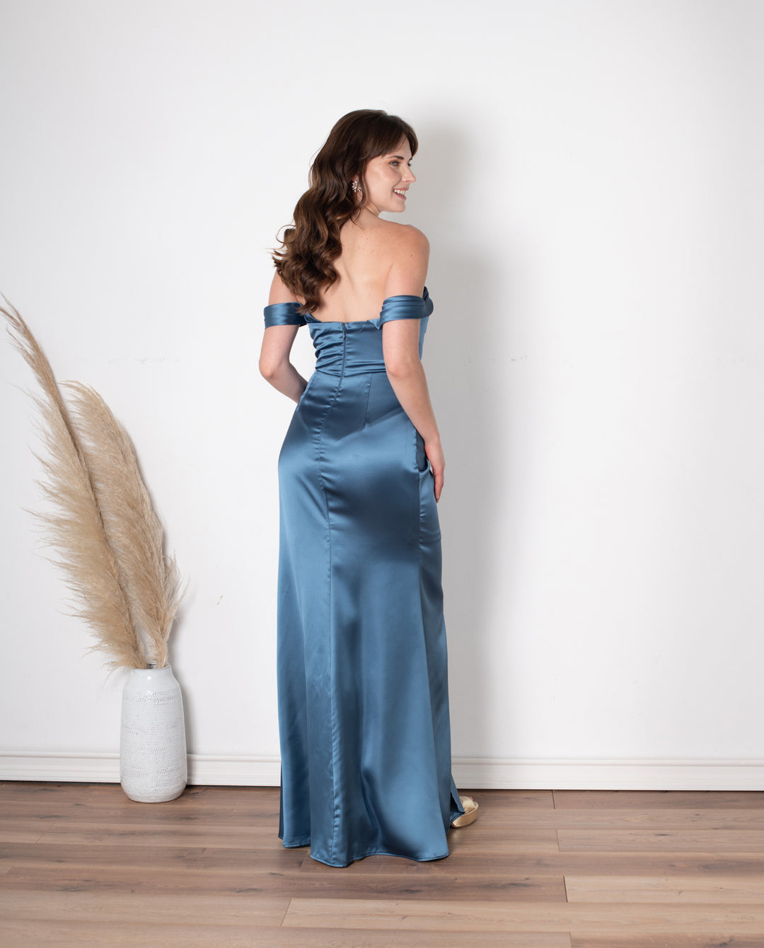 Vestido Largo de Fiesta Mera Corset Azul Piedra