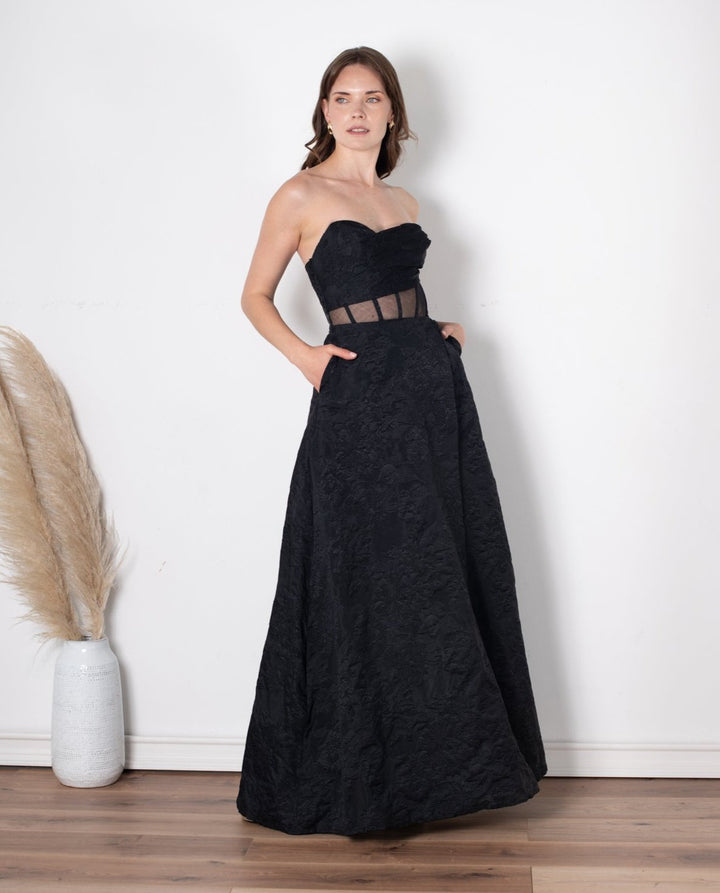 Vestido Largo de Fiesta Mia Strapless Negro