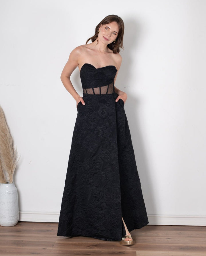 Vestido Largo de Fiesta Mia Strapless Negro