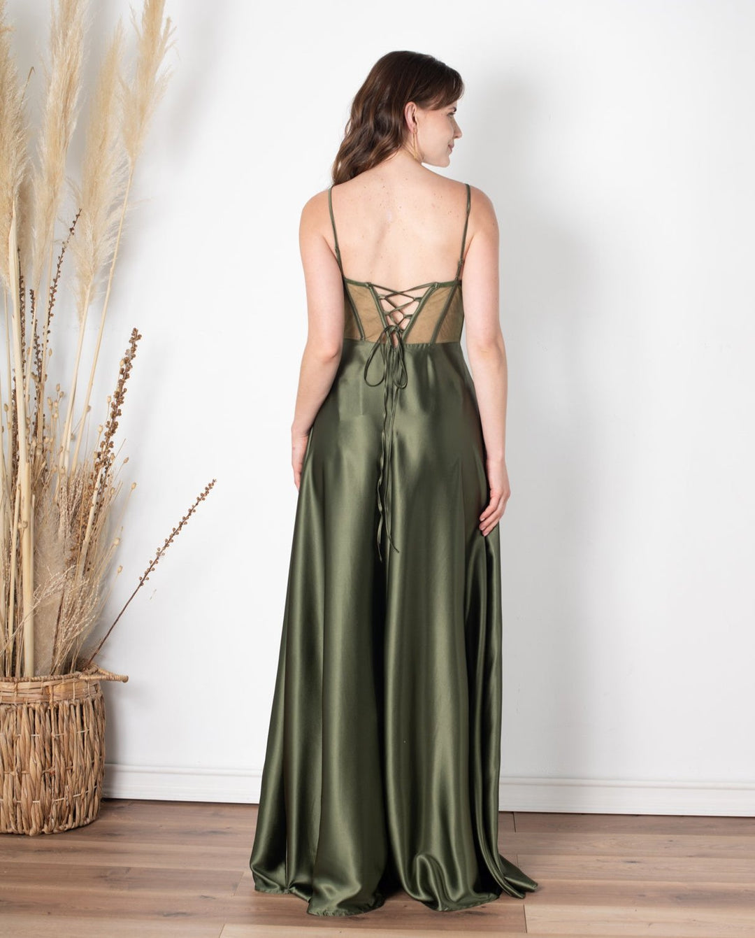 Vestido Largo de Fiesta Karina Corset Verde Olivo