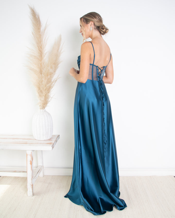 Vestido Largo de Fiesta Karina Corset Turquesa