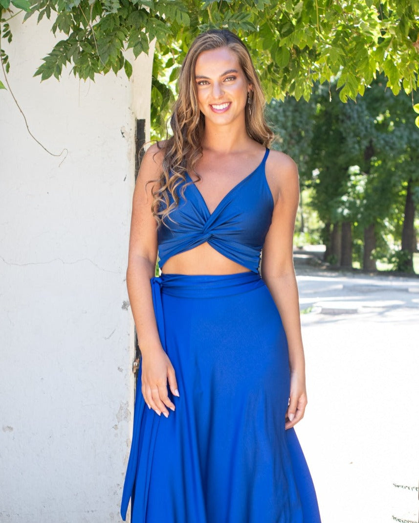 Conjunto de Fiesta Nudo Lycra Dupont Azul Royal