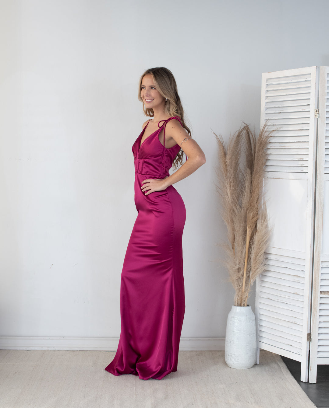 Vestido Largo de Fiesta Ariana Corset Magenta