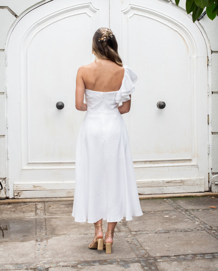 Vestido Midi Lola un Hombro Blanco