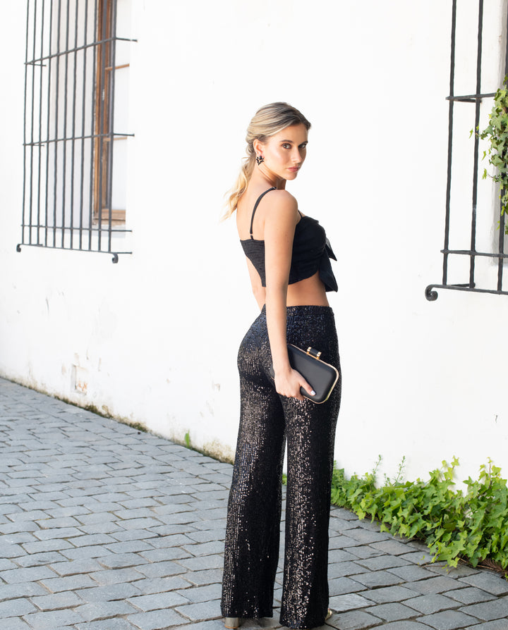 Conjunto Top y Pantalón de Fiesta Alicia Lentejuelas Negro