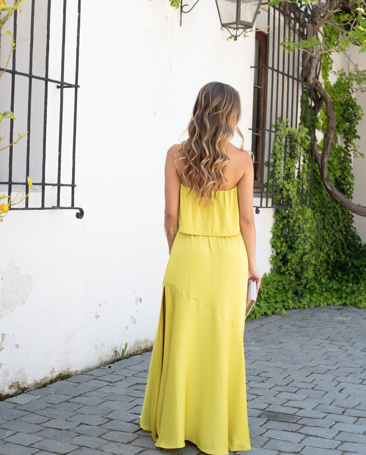 Vestido Largo de Fiesta Valentina Verde Limón