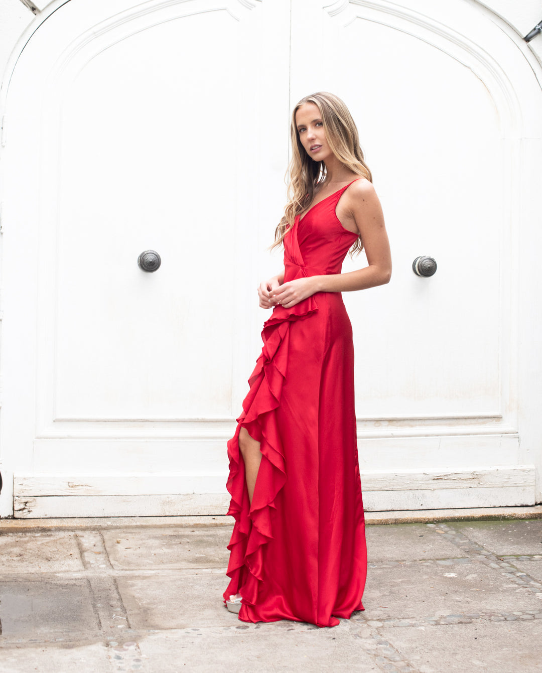 SILVINA RED LONG PARTY DRESS