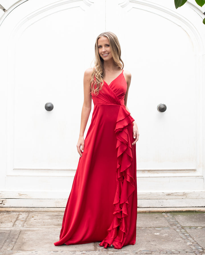 SILVINA RED LONG PARTY DRESS