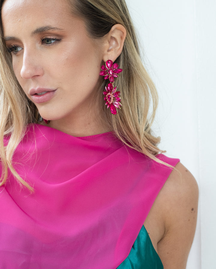 Aros Celia Piedras Fucsia