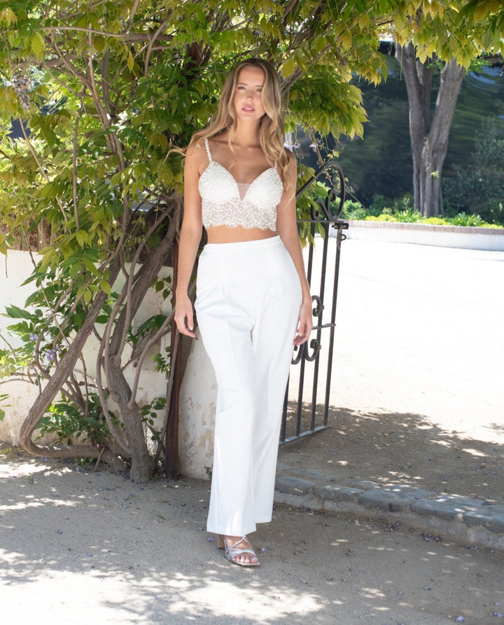 Conjunto Top y Pantalón de Fiesta Amaranta Blanco