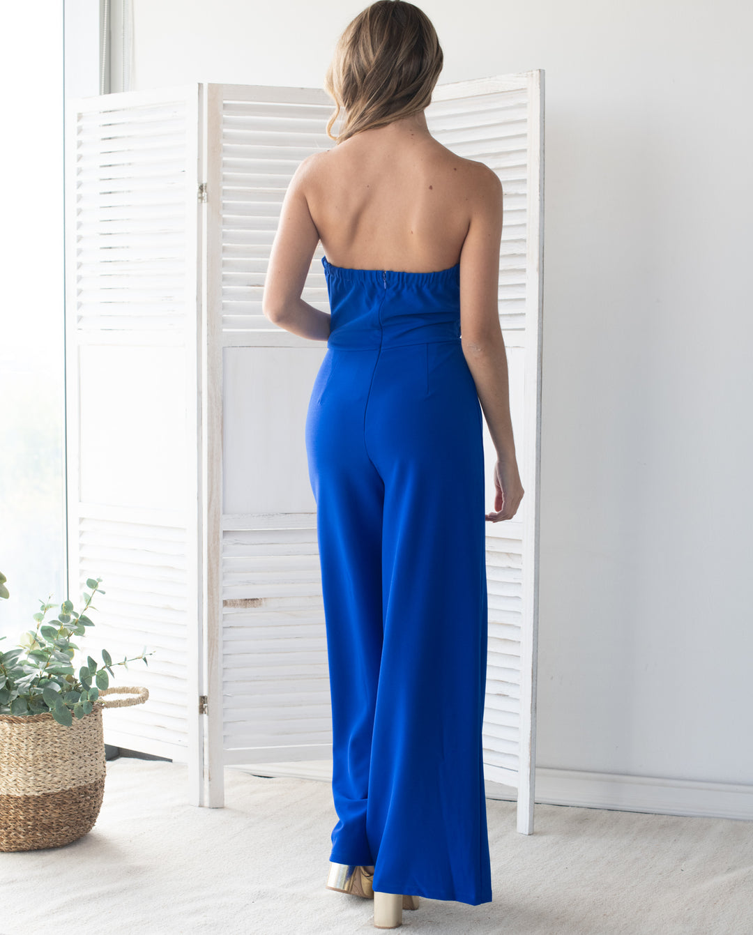 Enterito Largo Almendra Strapless Azul Royal