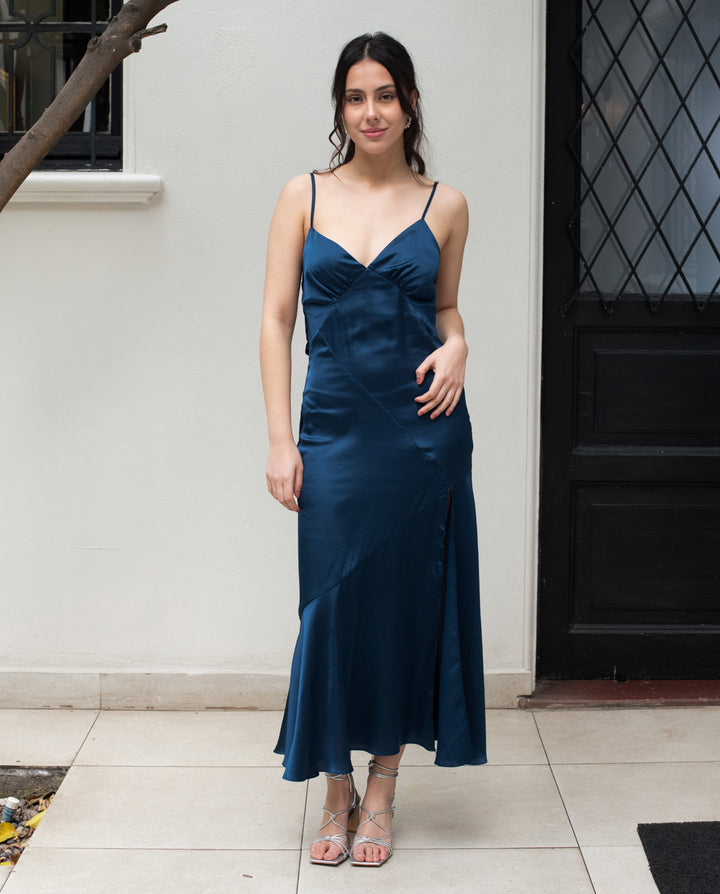 Vestido de Fiesta Midi Manuela Azul Oscuro