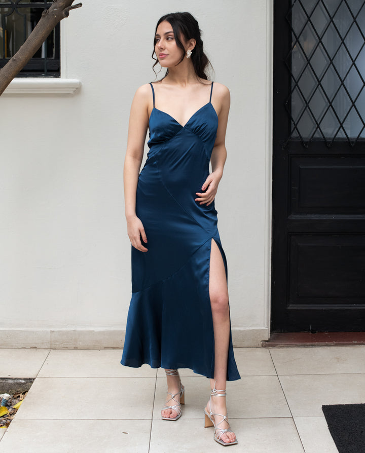 Vestido de Fiesta Midi Manuela Azul Oscuro