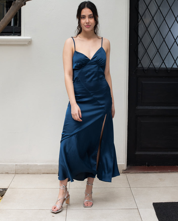 Vestido de Fiesta Midi Manuela Azul Oscuro