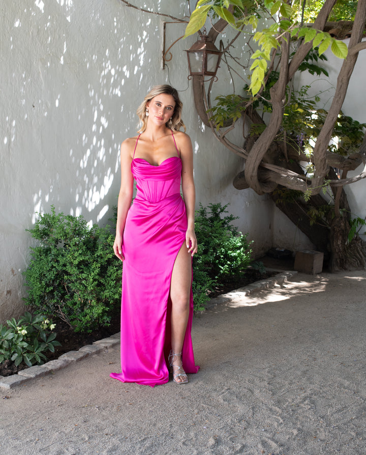 Vestido Largo de Fiesta Carla Corset Fucsia