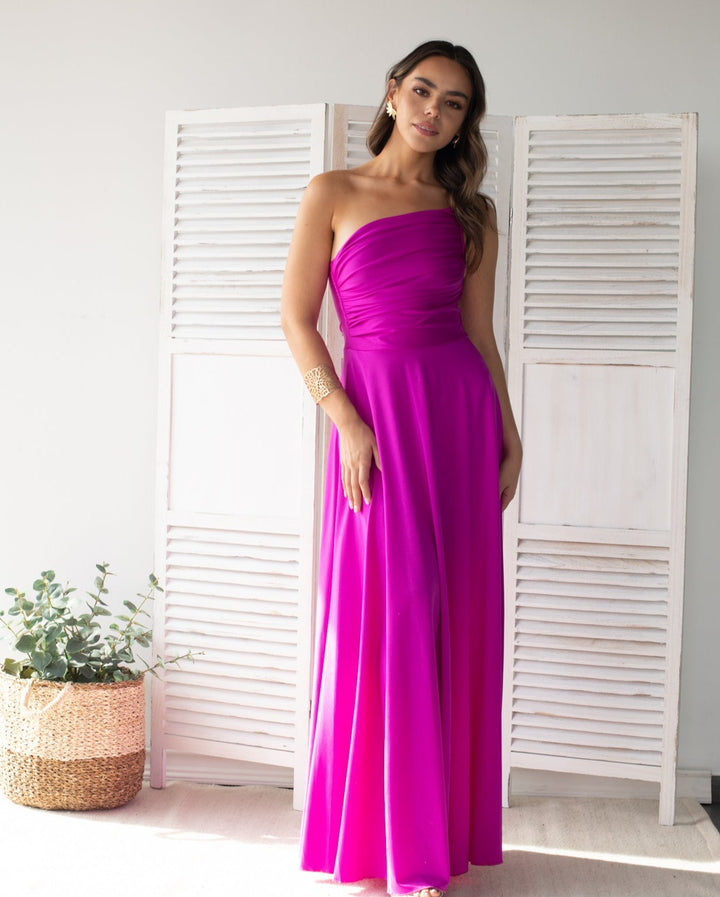 Vestido Largo de Fiesta Loreto Asimetrico Magenta