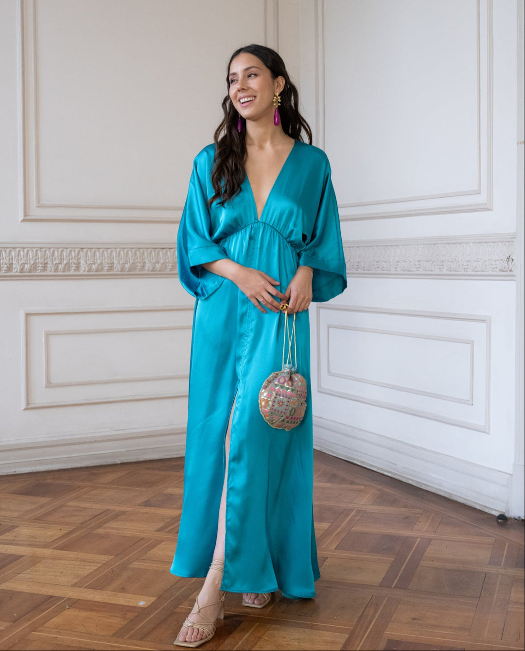 Vestido de Fiesta Pola Satín Turquesa Claro