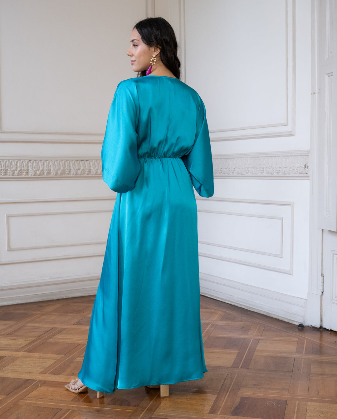 Vestido de Fiesta Pola Satín Turquesa Claro