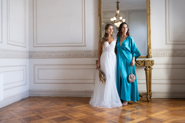 Vestido de Fiesta Pola Satín Turquesa Claro