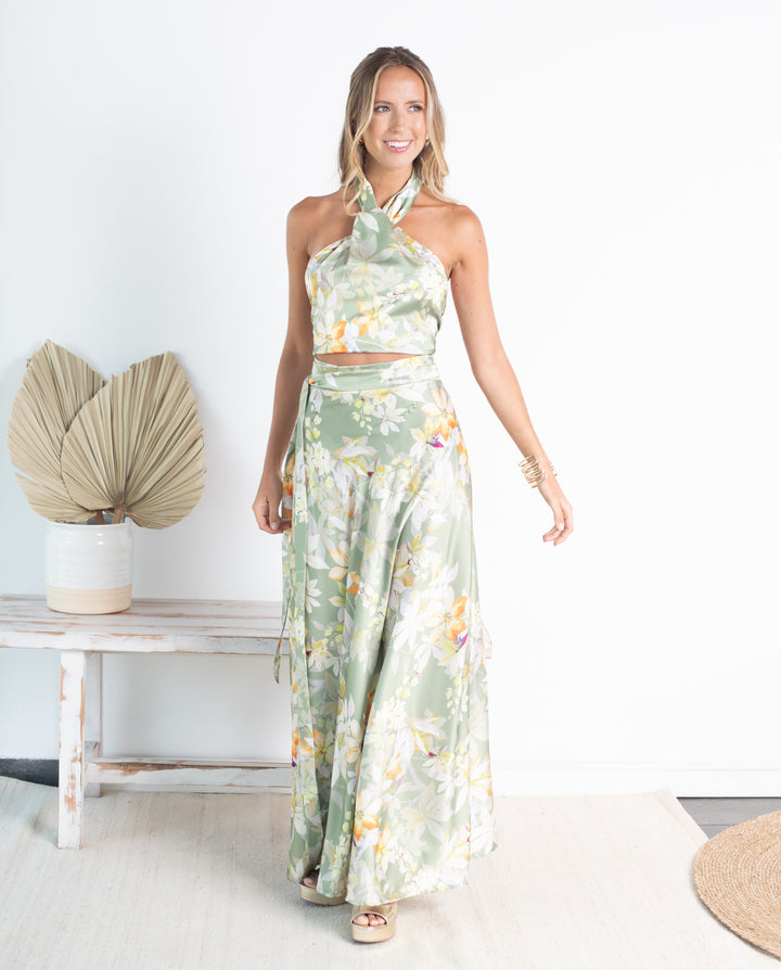 Conjunto Lucia de Seda Estampada Verde