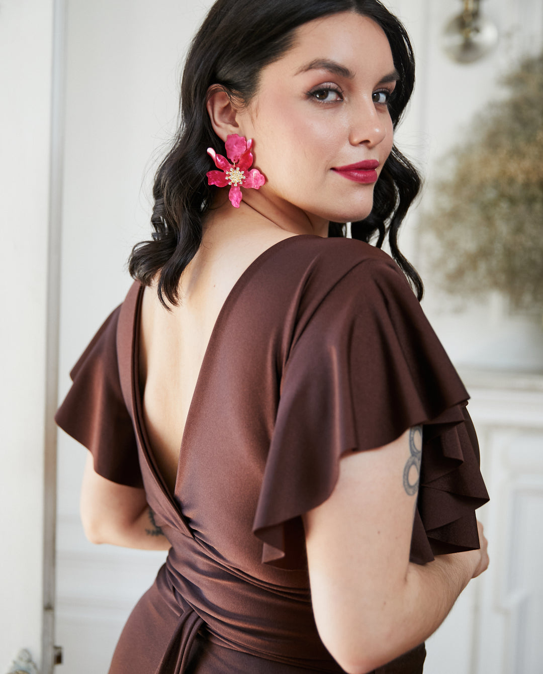 Aros Maxi Flor Brillo Fucsia