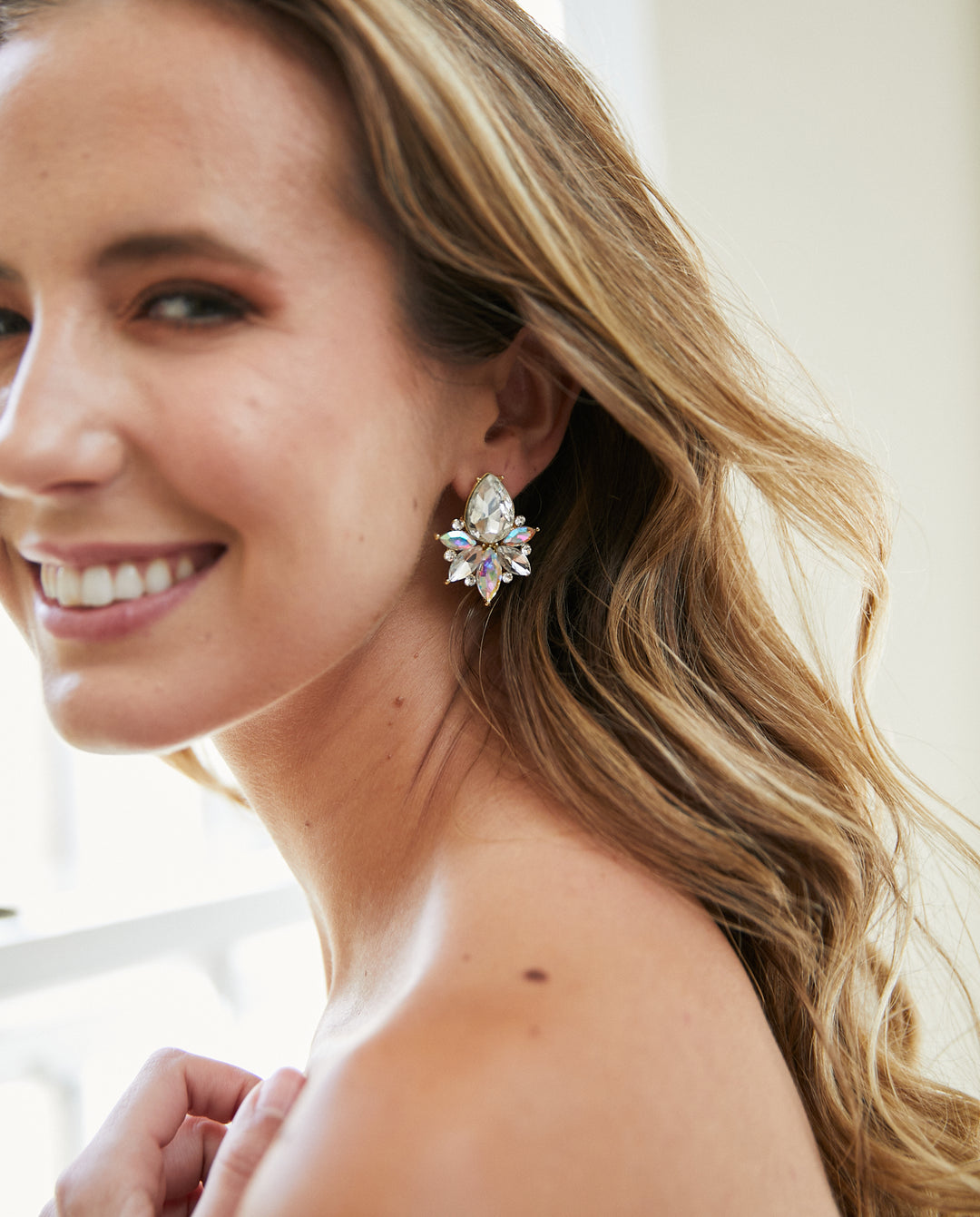 Aros Emma Gota Piedras Y Strass Plateado Tornasol