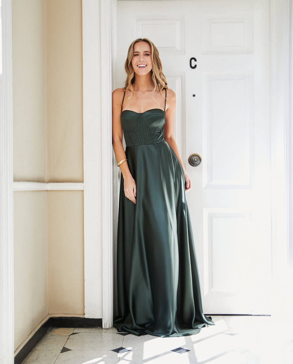 Vestido Largo de Fiesta Laureta Verde Olivo