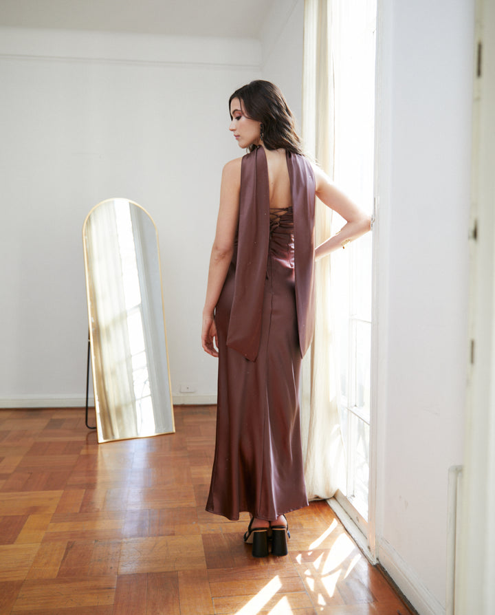 Vestido Largo de Fiesta Uma Chocolate