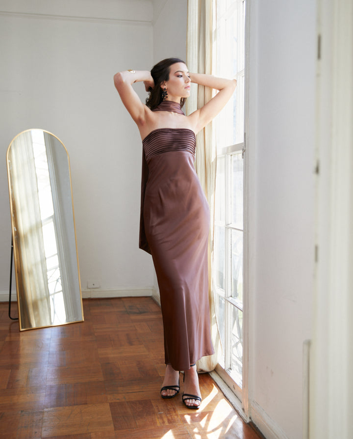 Vestido Largo de Fiesta Uma Chocolate