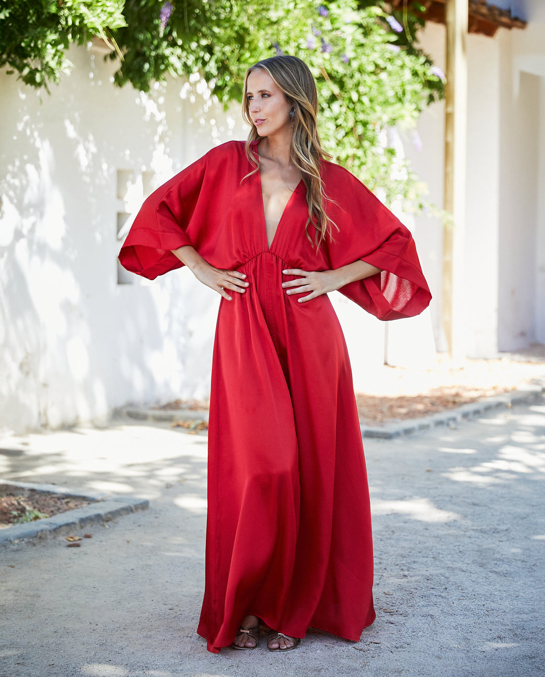 Vestido Largo de Fiesta Pola Satín Rojo