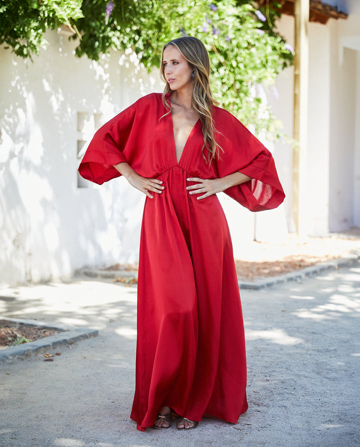 Vestido Largo de Fiesta Pola Satín Rojo