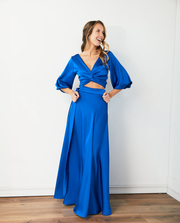 Conjunto Maite Seda Azul Royal