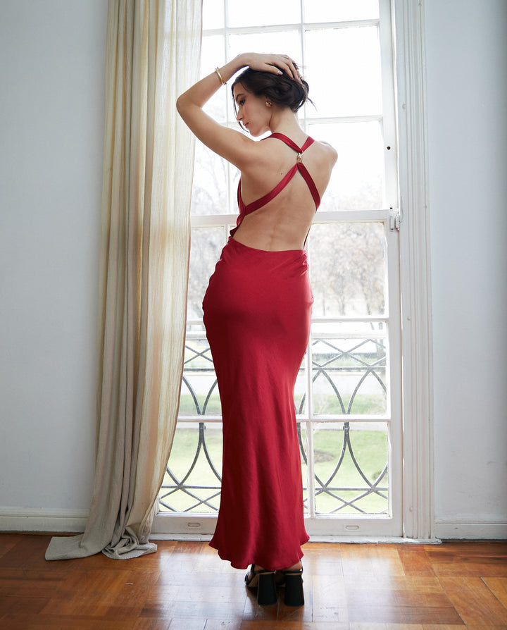 Vestido Largo de Fiesta Tais Rojo Italiano