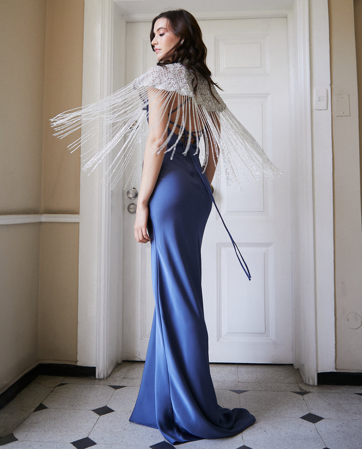 Vestido Largo de Fiesta Alina Azul Piedra