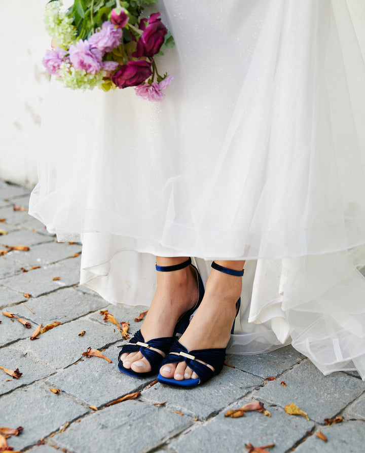 Zapato De Fiesta Terciopelo Palma Azul Oscuro